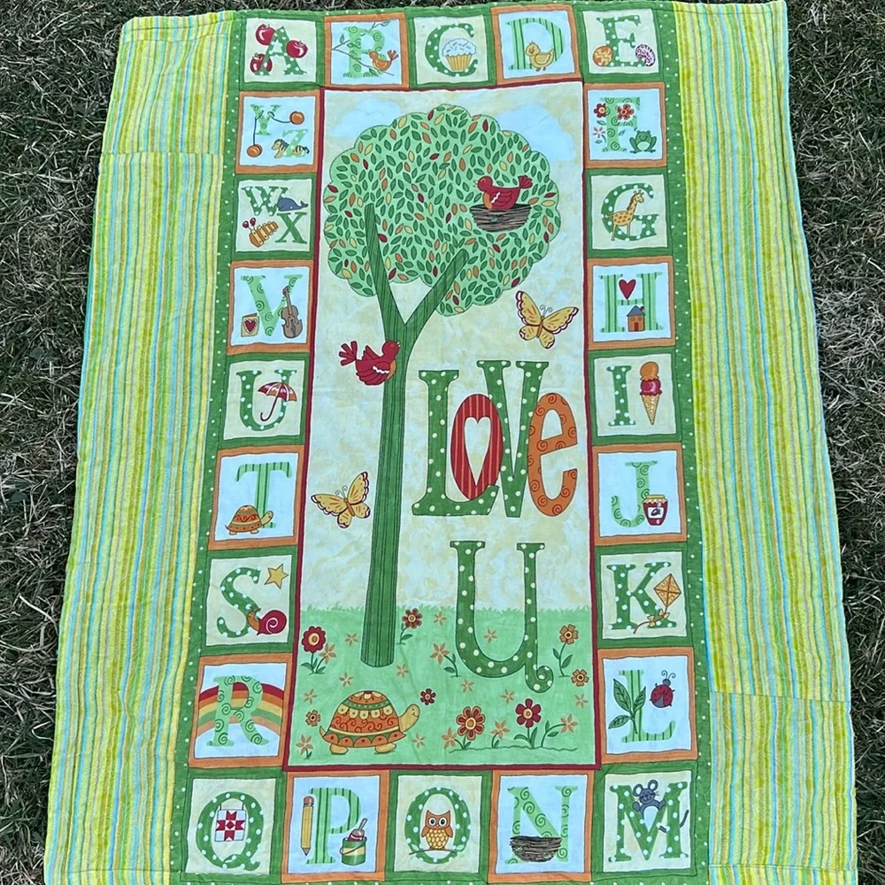 Child Quilt Hand Quilted ABCs Frogs Animals Bugs